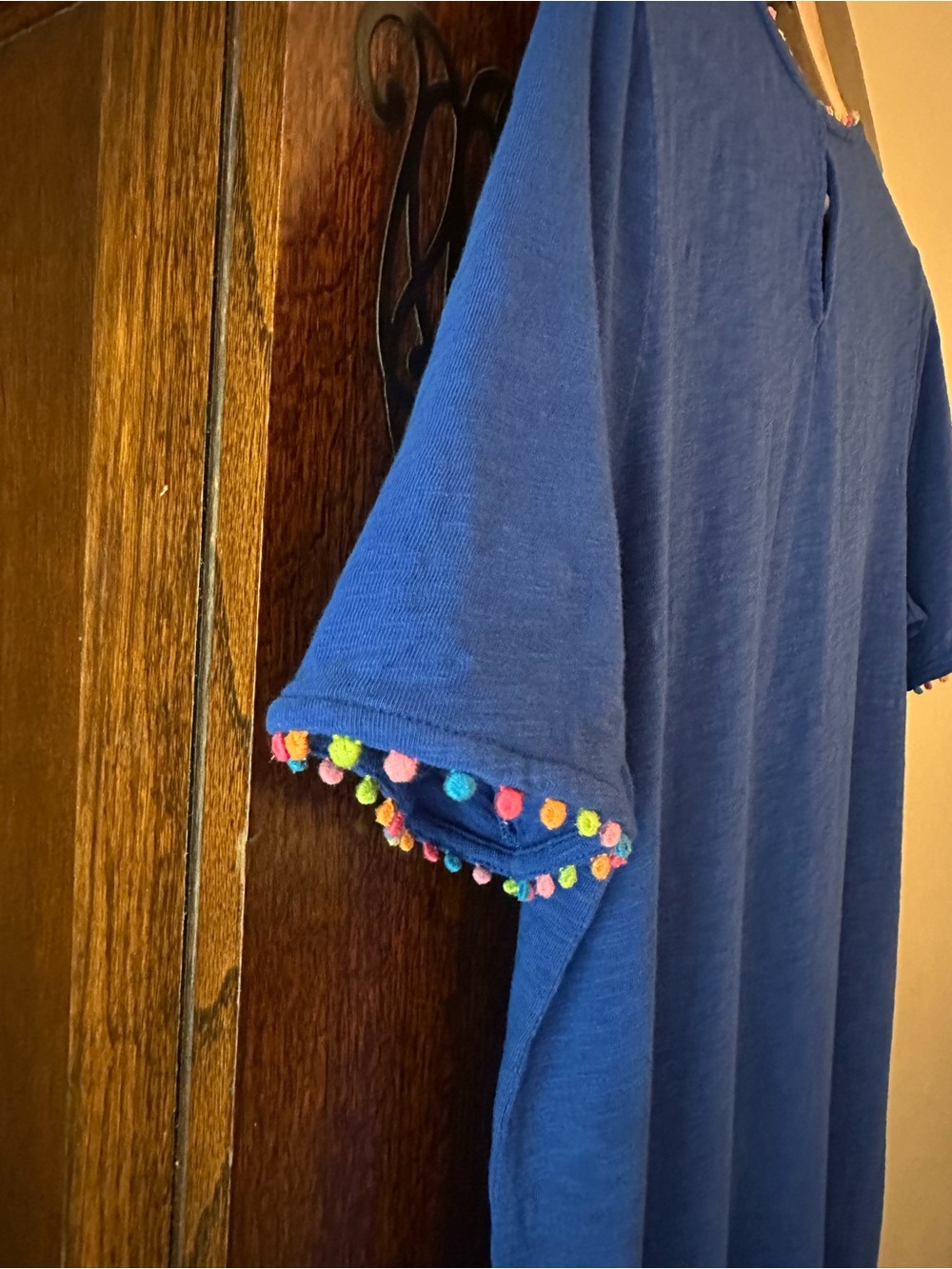 Boden Ali Pom Sleeve Tshirt Dress Blue Size 10L - Picture 8 of 11